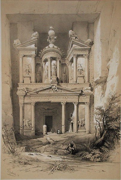 El Kasne, Petra, a "Szentföld"-ből, L. Stroobant metszete. alkotó: David (after) Roberts