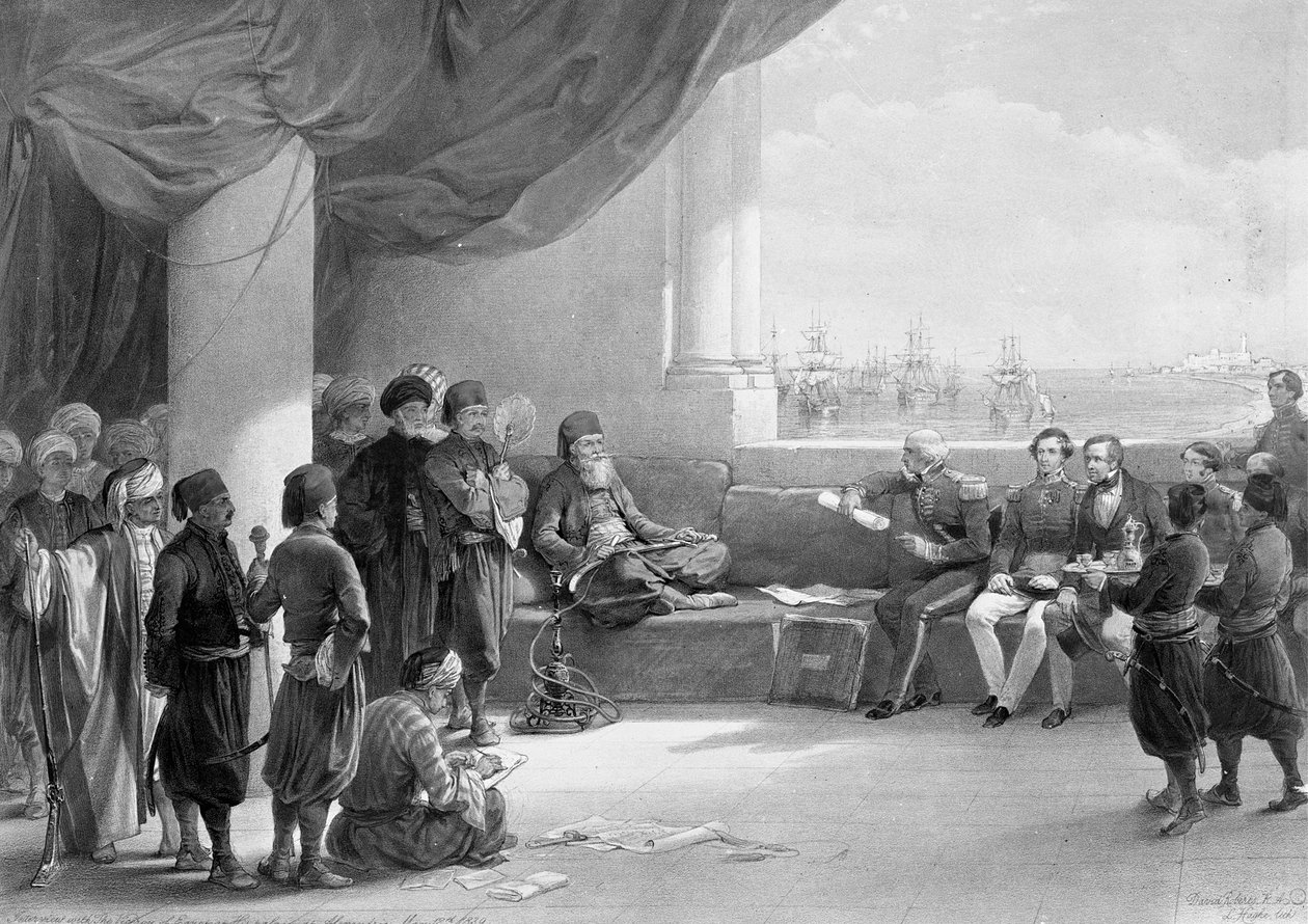 Interjú Egyiptom alkirályával Alexandriában, az „Egyiptom és Núbia” című művéből, Louis Haghe litográfiája alkotó: David (after) Roberts