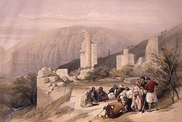 Diadalív maradványai Petrában, 1839. március 8., a „Szentföld” III. kötetének 100. táblája, Louis Haghe (1806-85) kocsma által metszett. 1849 (litó) alkotó: David (after) Roberts