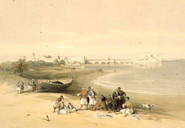 Sarda, ókori Sidon, 1839. április 28., a „The Holy Land” II. kötet 73. táblája, Louis Haghe (1806-85) kocsma metszetében. 1843 (litó) alkotó: David (after) Roberts