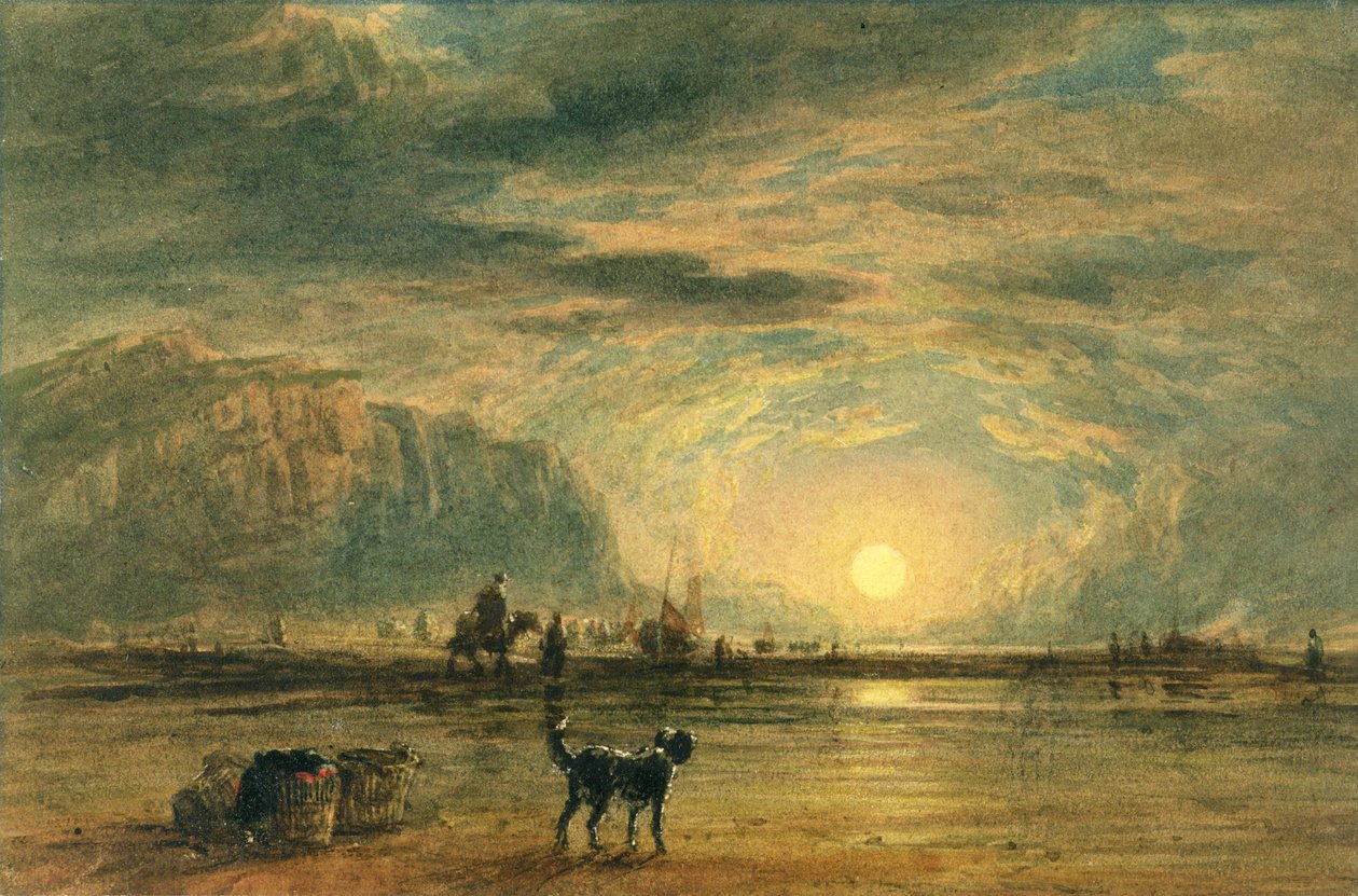 Tengerparti jelenet – Napkelte, 1820 körül (akvarell és toll grafit fölött, papíron) alkotó: David (attr. to) Cox