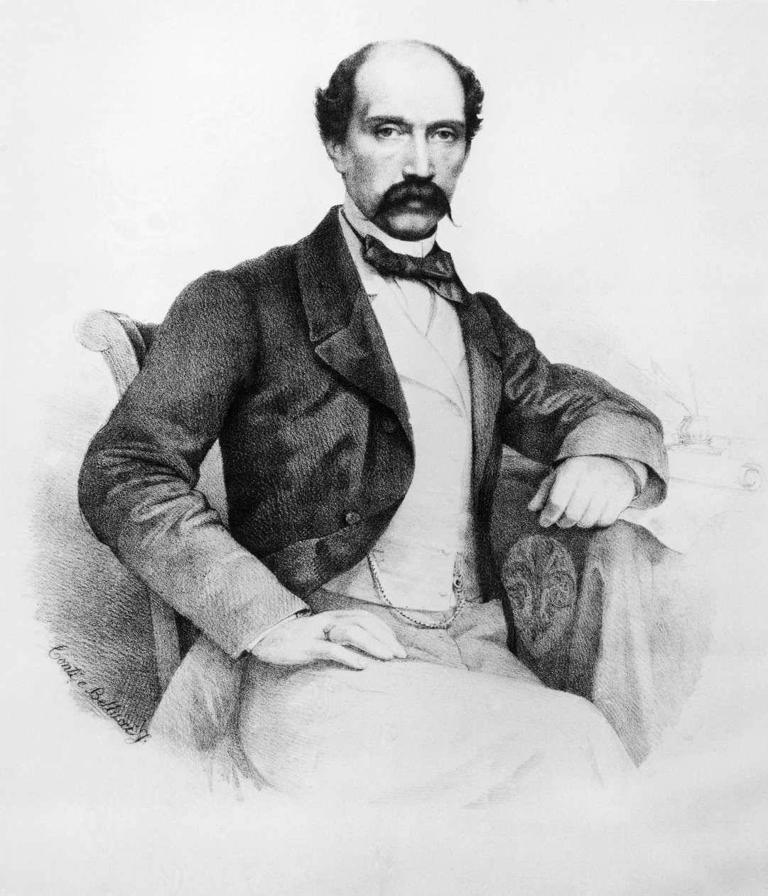 Ferdinando Bartolommei márki (1821-1869), olasz forradalmár és politikus portréja, aki 1848 és 1860 között fontos szerepet játszott Toszkána politikai eseményeiben, metszet alkotó: John Ward Dunsmore