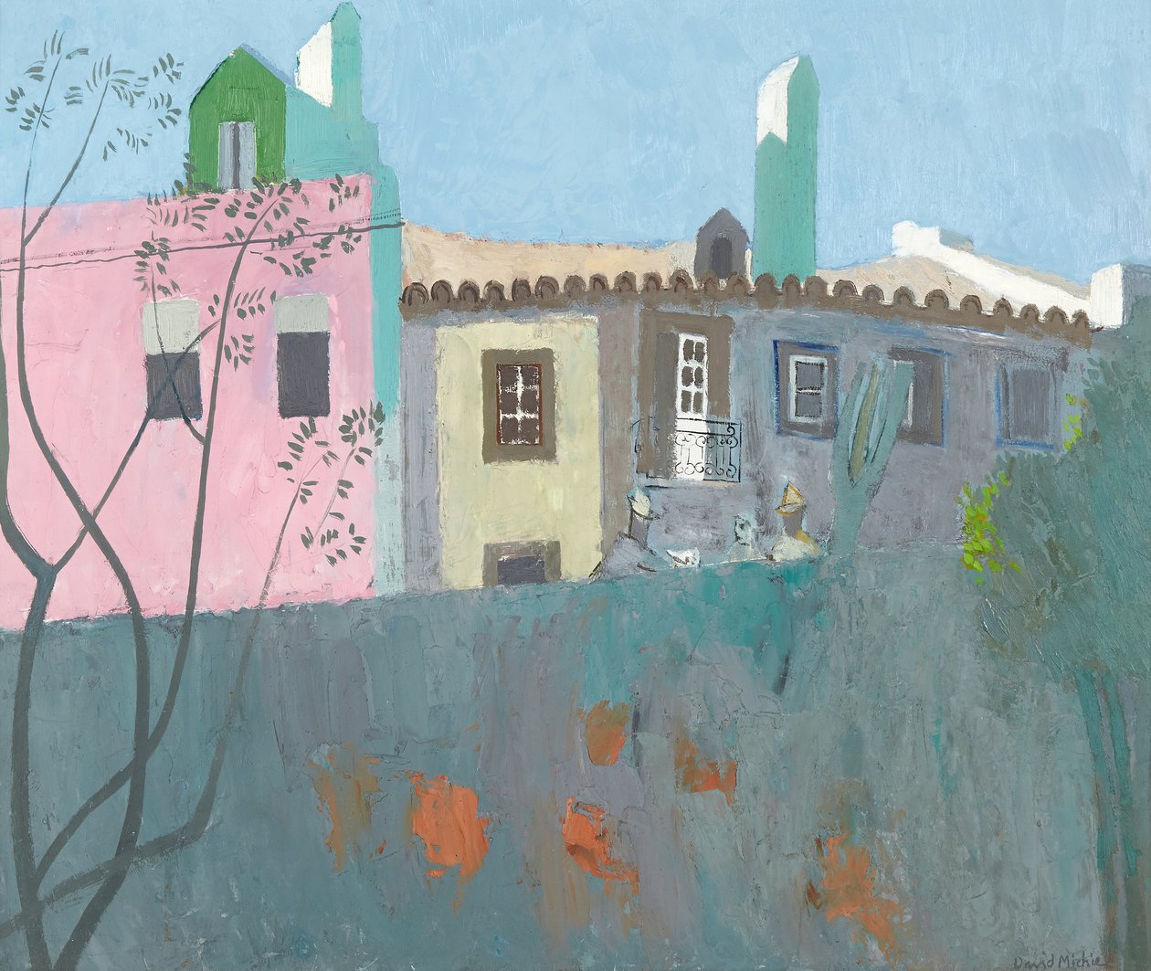 Beszélgetés egy portugál faluban, 1961-67 körül (olaj, farostlemez) alkotó: David Alan Redpath Michie