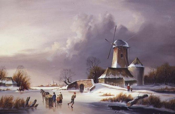 Holland befagyott folyó táj alkotó: David Beatty