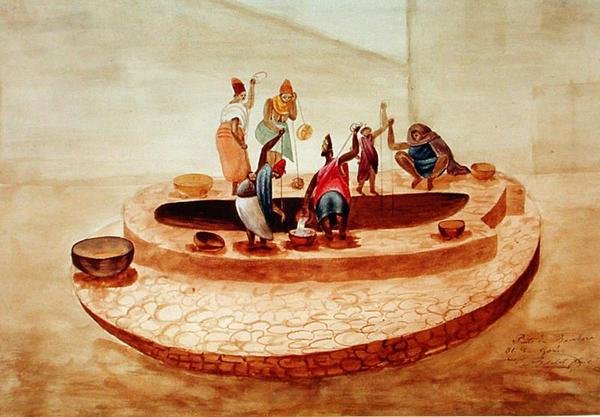 Fekete nők a Bambara-kútnál a Goree-szigeten, Boilat feljegyzéséből Joalba vezető útjáról alkotó: David Boilat