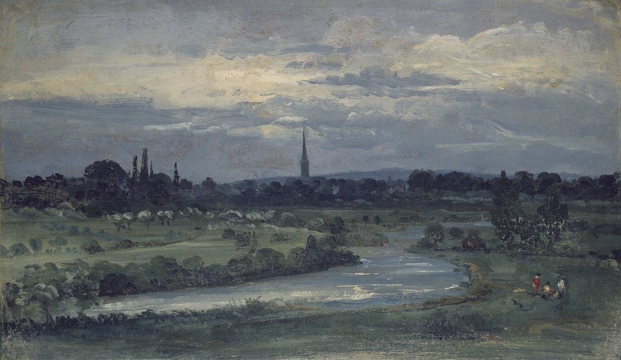 Kilátás a Pugin-házból Salisbury közelében (olaj, malomdeszka, rajzként rögzítve) alkotó: David Charles Read