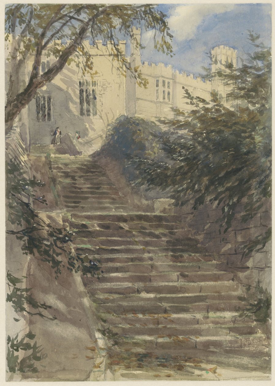 Kerti lépcső a Haddon Hallban (Derbyshire) alkotó: David Cox (I)