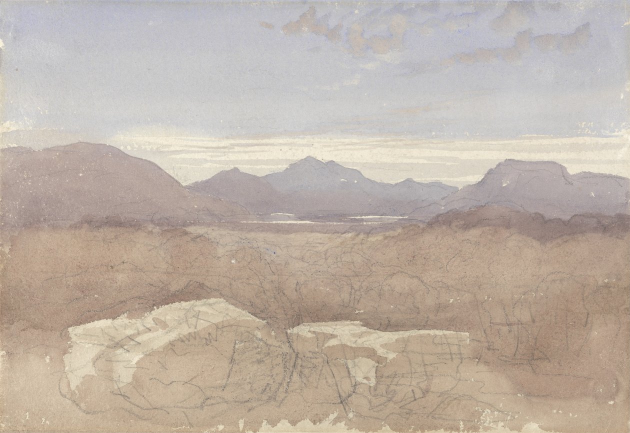 A Mountainous View, Észak-Wales, 1818 körül (w/c és grafit papíron) alkotó: David Cox