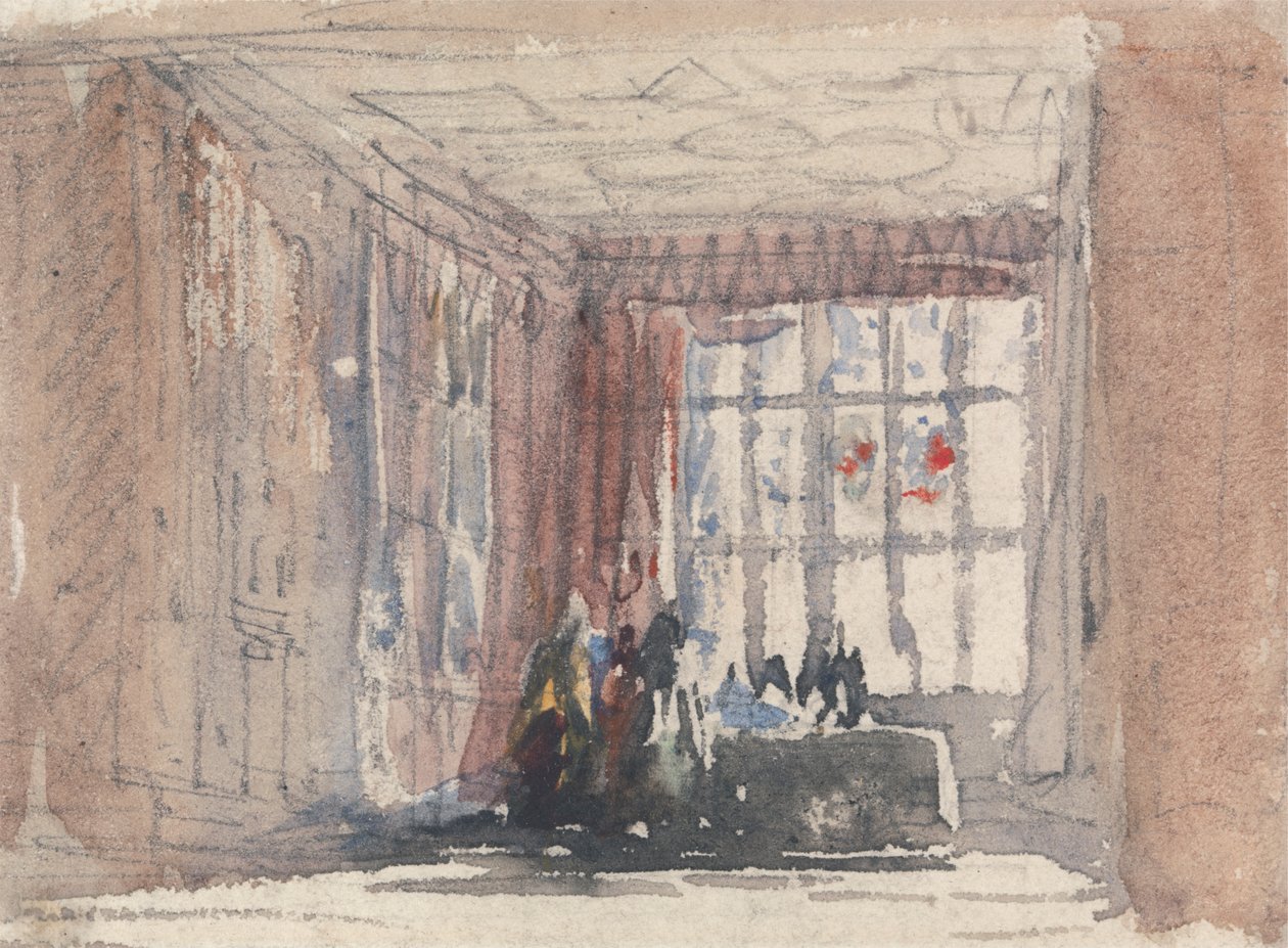 Tudor szoba figurákkal, esetleg Hardwick Hall vagy Haddon Hall alkotó: David Cox