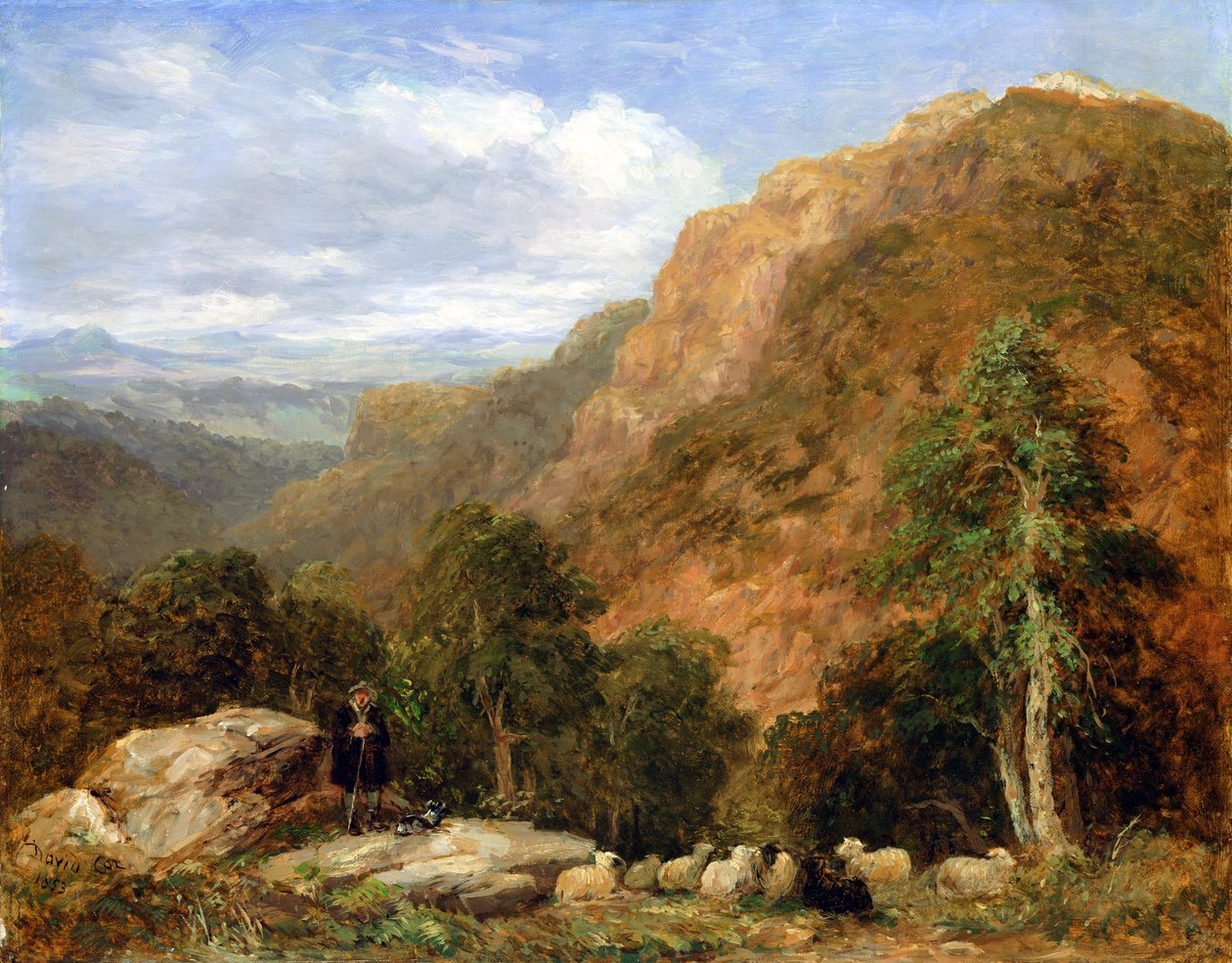 Kilátás fentről Bettws-y-Coed, Moel Siabod és a Snowdon-hegység a távolban, 1853 alkotó: David Cox