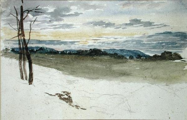 Erdei táj naplementekor (ceruza és akvarell papíron) alkotó: David Cox