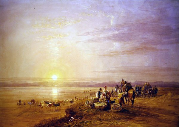 Átkelés a homokon (akvarell ceruzanyomokon, papíron kikarcolva) alkotó: David Cox