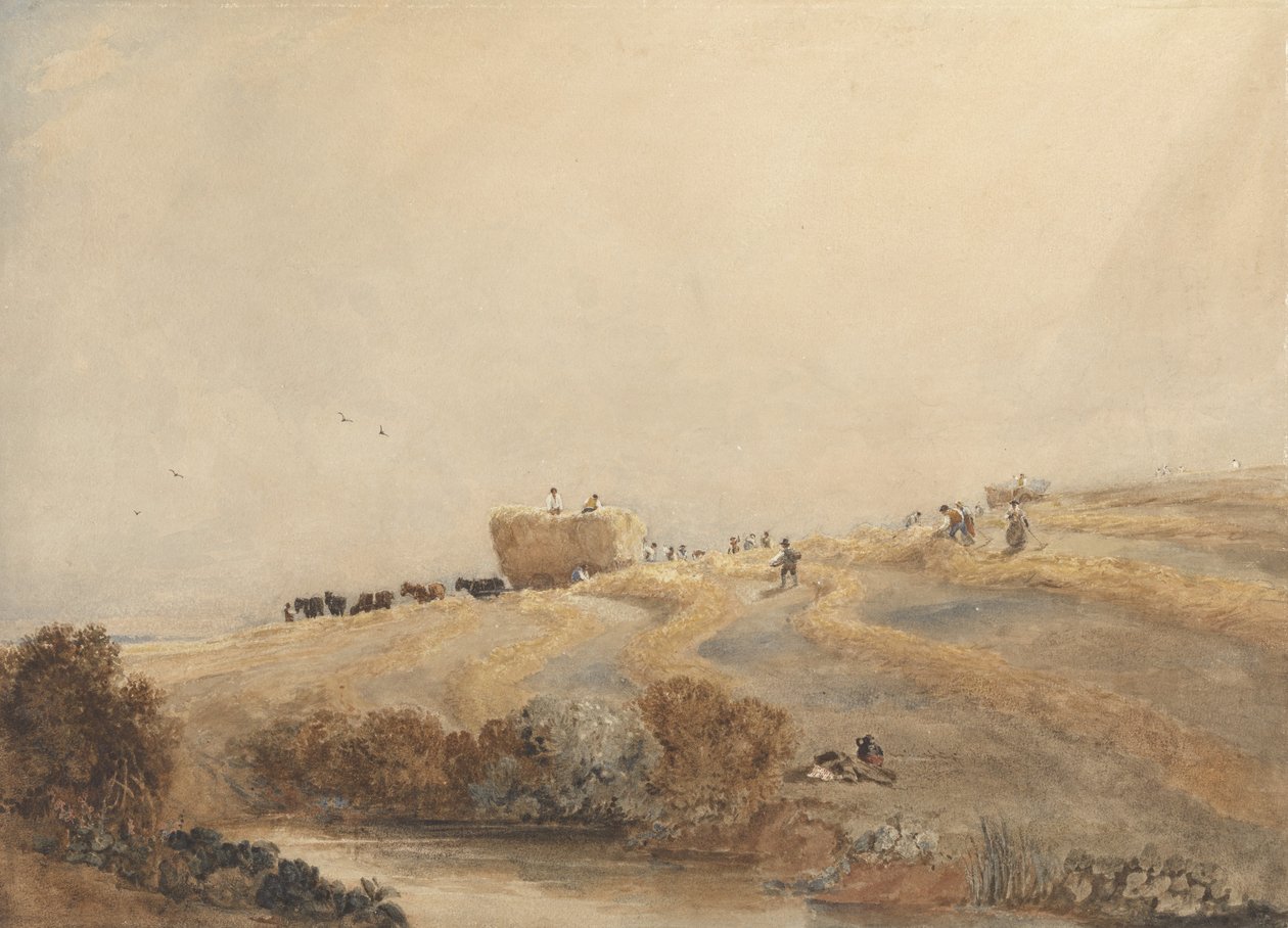 Szénakészítés, 1808 körül (papíron grafit feletti testszínnel) alkotó: David Cox