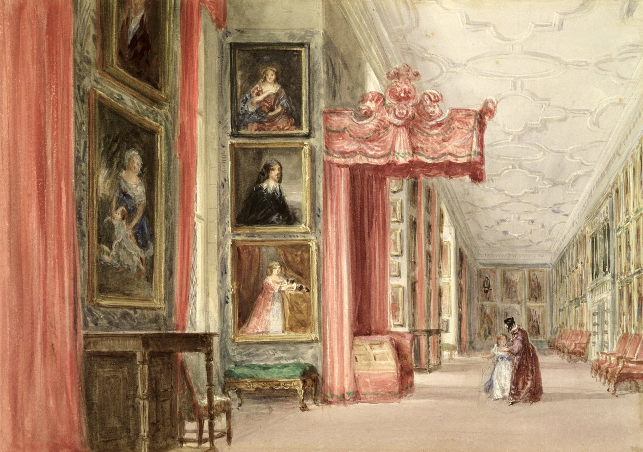 A Long Gallery belseje, Hardwick Hall, Derbyshire, 1838 alkotó: David Cox