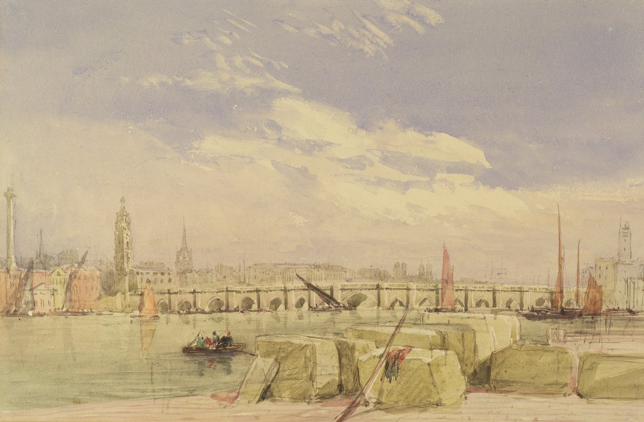 London Bridge, 1828-30 körül (wc és testszín grafit felett, papíron) alkotó: David Cox