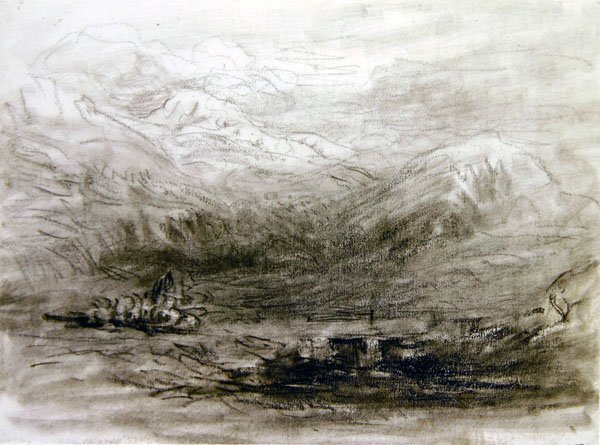 Snowdonia (fekete kréta papírra) alkotó: David Cox