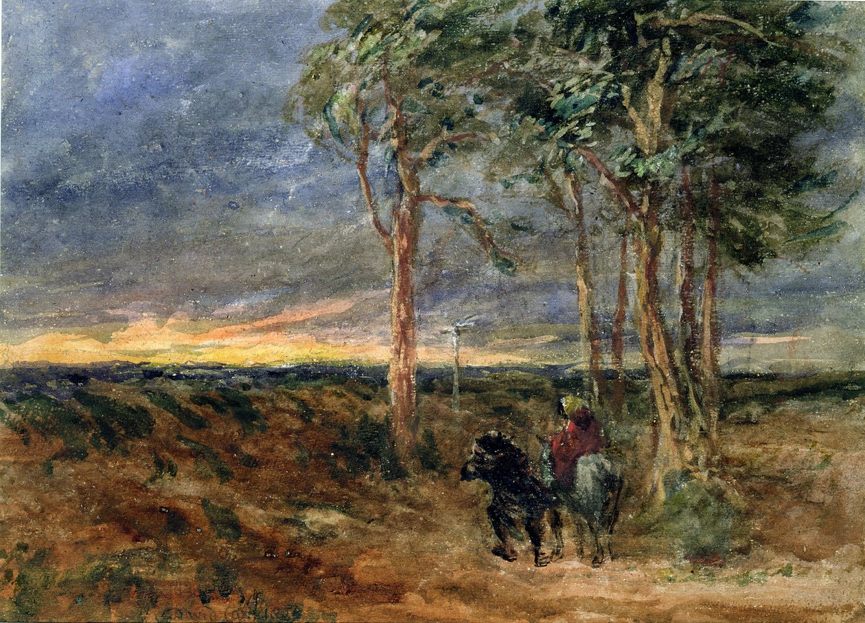 Utazók egy útjelző táblához közeledve egy hegyen, 1851 alkotó: David Cox