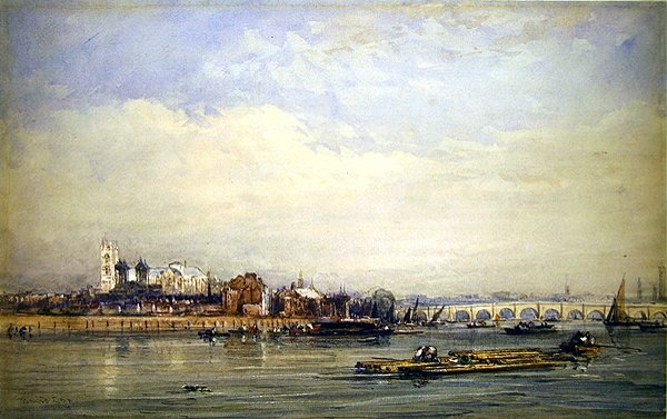 Westminster és a Temze a Battersea Shore-ról (akvarell papíron) alkotó: David Cox