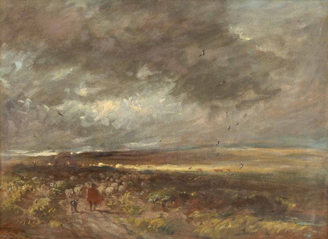 Moorland táj: pásztor és birka, 1810. alkotó: David Cox the elder