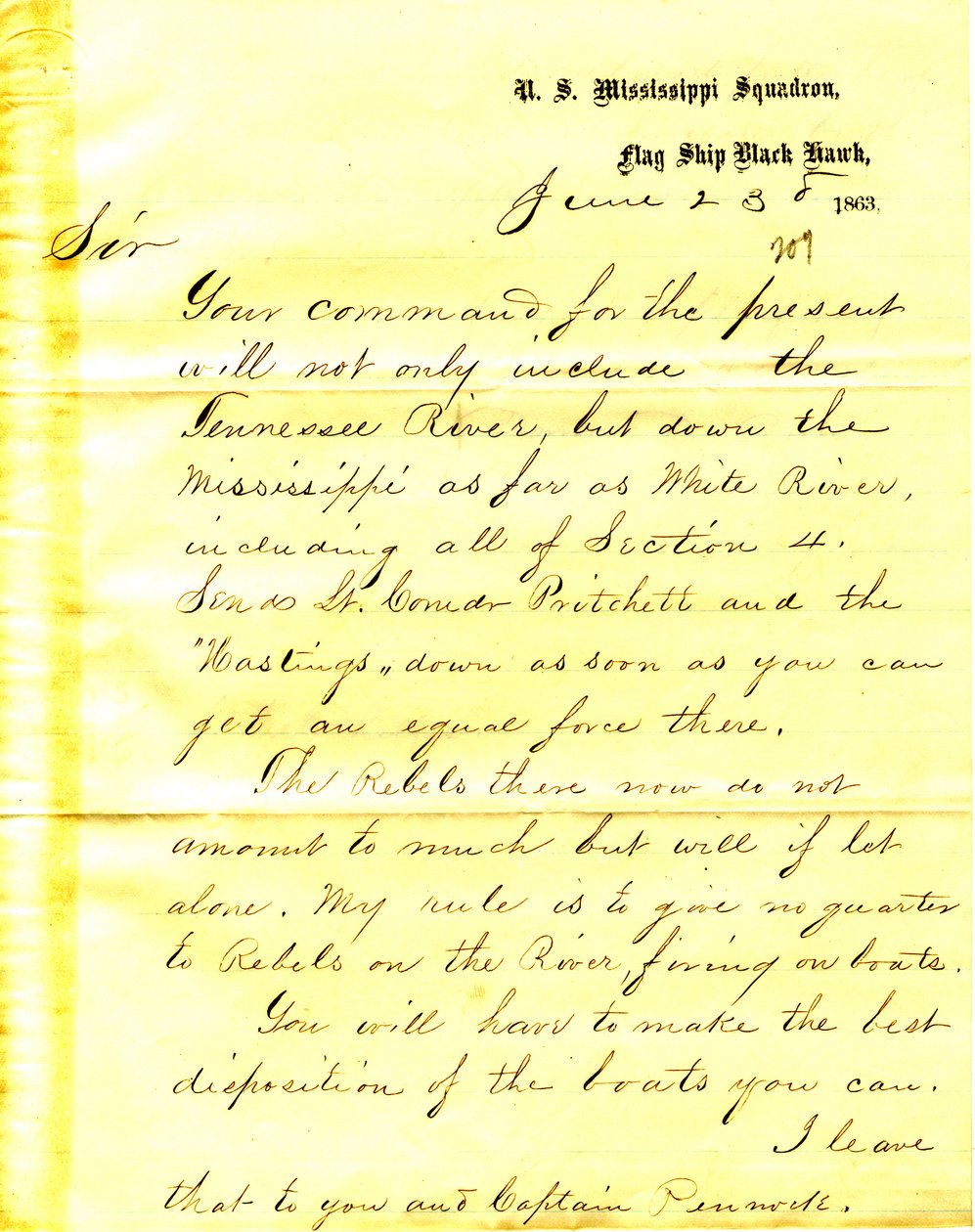 David D. Porter (U. S. S. Black Hawk) levele Seth Ledyard Phelpsnek, 1863. június 23. alkotó: David D. Porter