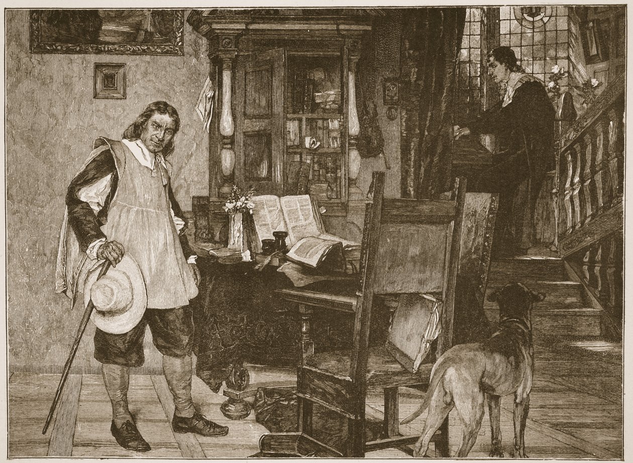 Oliver Cromwell úr meglátogatja John Milton urat, illusztráció "Az anglikán egyház" című könyvből: A History for the People", H.D.M. Spence-Jones, kiad. 1910 körül (szepiaszínű fotó). alkotó: David Dalhoff Neal