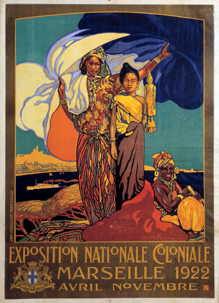 Gyarmatosítás: a marseille-i nemzeti gyarmati kiállítás plakátja, David Dellepiane (1866-1932) plakátja alkotó: David Dellepiane
