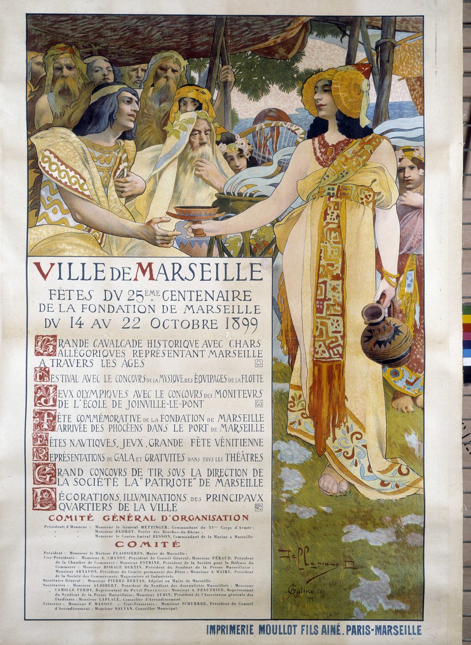 David Dellepiane (1866-1932) plakátja Marseille városalapításának 25. századik évfordulója alkalmából 1899. október 14. és 22. között. Musee d