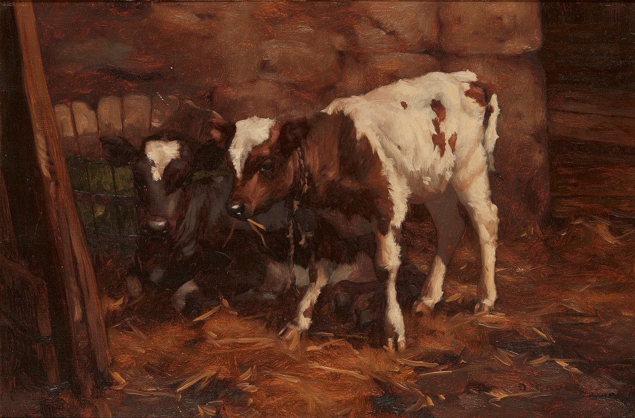 Két borjú egy vízfej mellett (olaj, vászon) alkotó: David Gauld