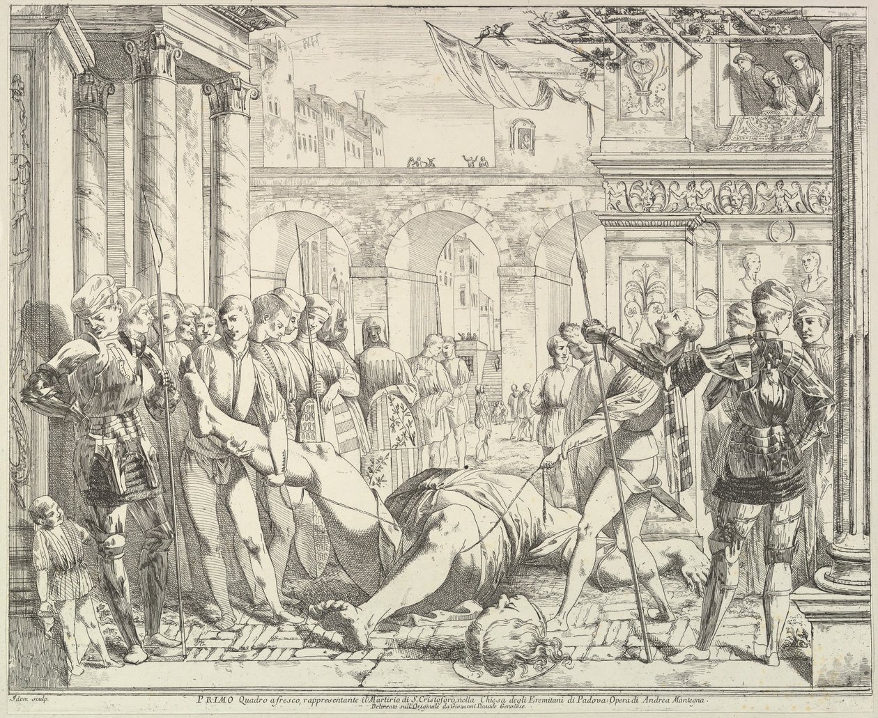 Szent Kristóf mártíromsága, Szent Jakab és Kristóf története a..., 1776-ból. alkotó: David Giovanni