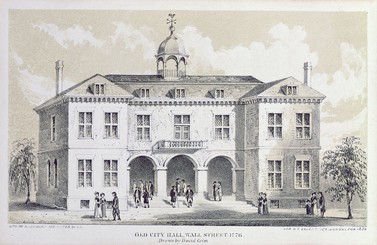 A New York-i régi városháza, 1776-ban, a „Valentin kézikönyvből”, George Hayward metszett, 1856 alkotó: David Grim