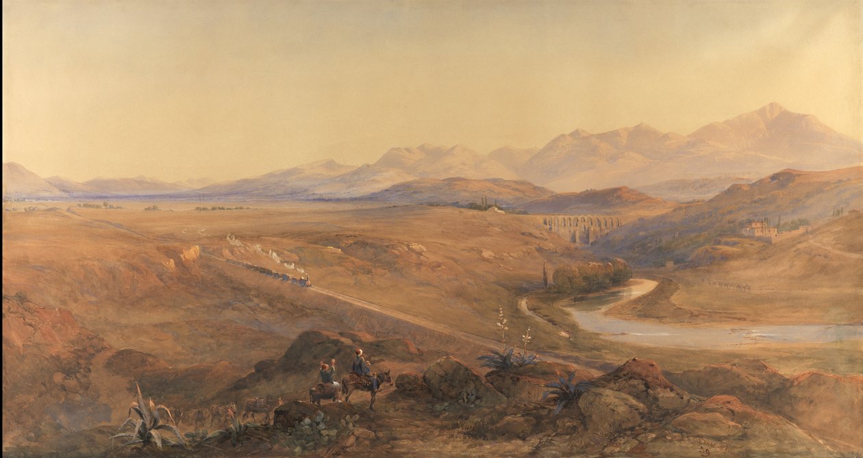 Gőzvonat az oszmán vasúton, 1859 (wc és ceruza testszínnel kiemelve) alkotó: David Hall McKewan