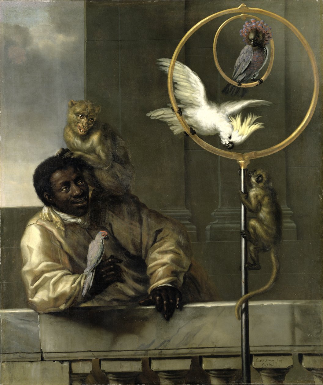 Fekete ember papagájokkal és majmokkal, 1670 alkotó: David Klöcker Ehrenstrahl
