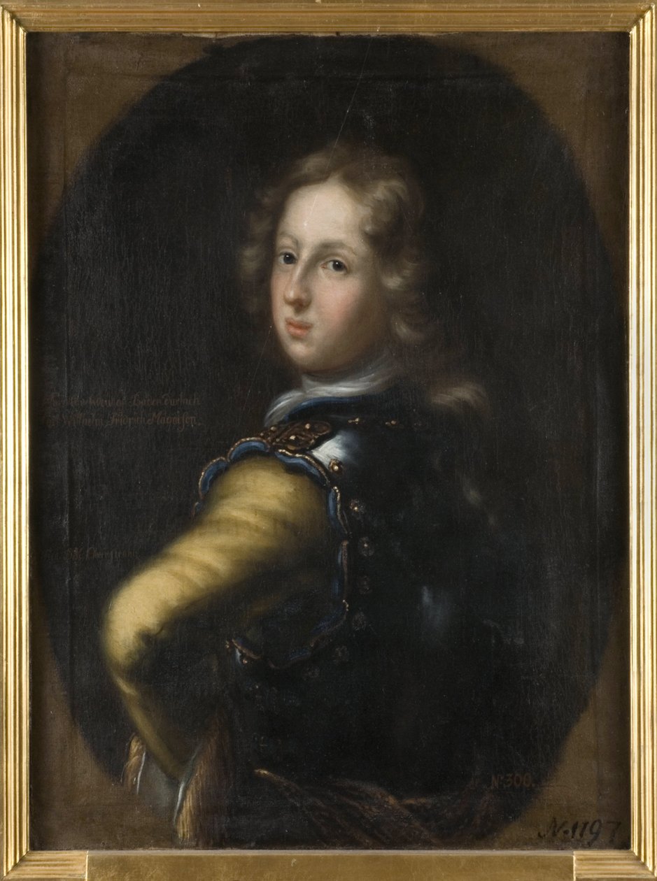 Charles III Guillaume de Bade Durlach – Károly III. Vilmos baden-durlachi őrgróf (1679-1738) portréja, Ehrenstrahl, David Klocker (1629-1698). Olajfestmény. Mérete: 83x67 cm. Stockholmi Nemzeti Múzeum alkotó: David Klöcker Ehrenstrahl