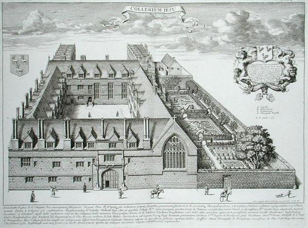 Az oxfordi Jesus College, az „Oxonia Illustrata”-ból, 1675-ben megjelent (metszet) alkotó: David Loggan