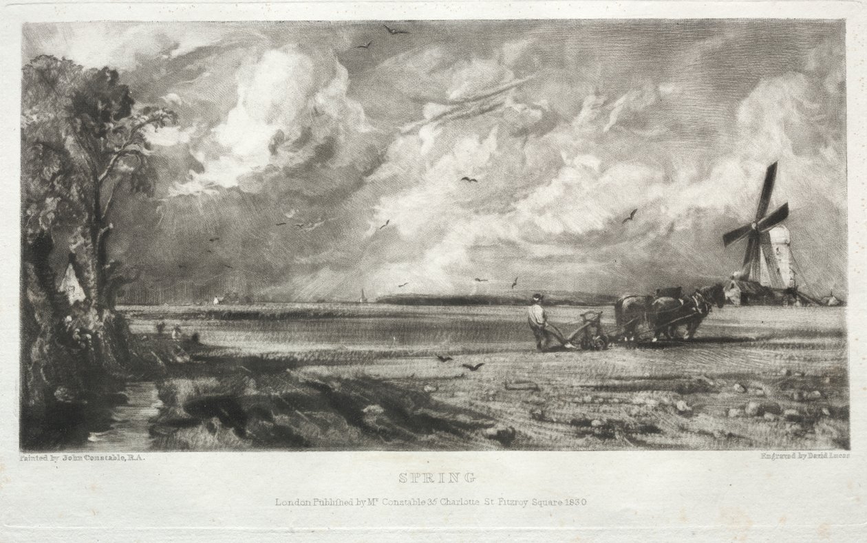 Különféle tájak, jellegzetes angol tájképek John Constable, R.A. által festett képekből: Tavasz. Malom a közösen. Hail Squalls. East Bergholt, Suffolk alkotó: David Lucas