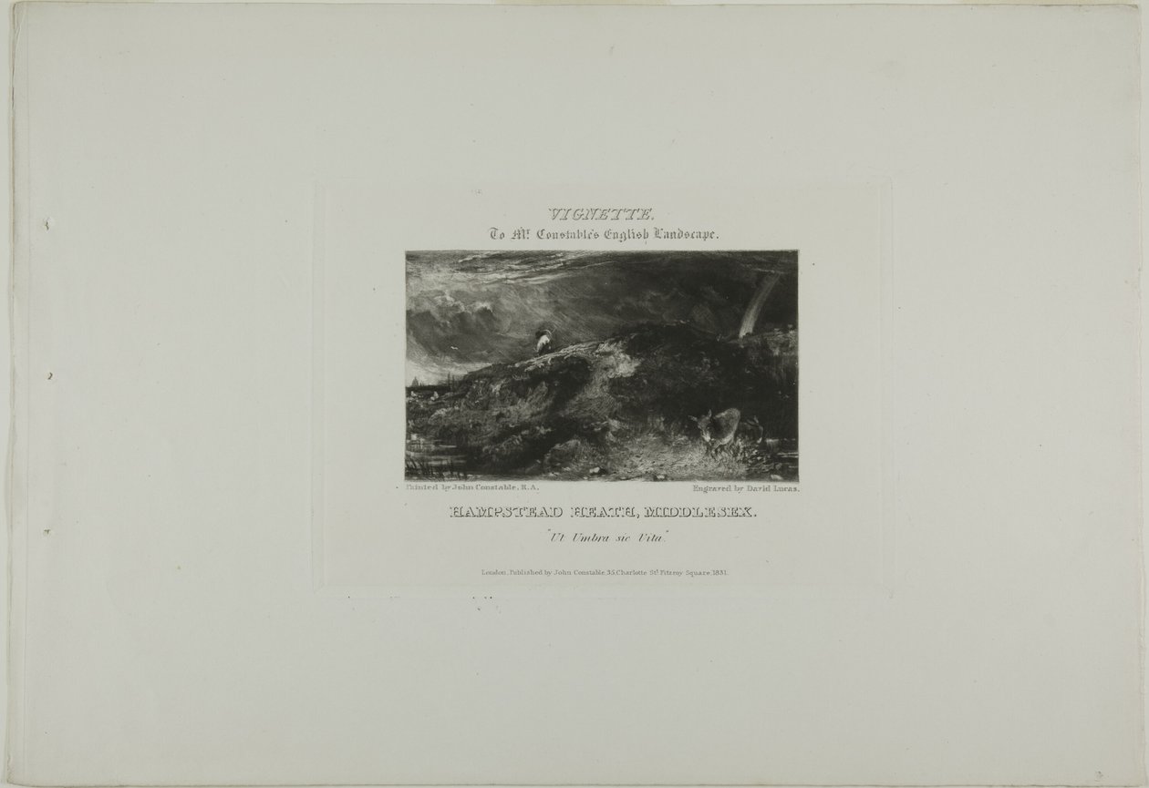 Vignetta Constable úr Angol tájképéhez. Hampstead Heath Middlesex. Ut Umbra sic Vita alkotó: David Lucas