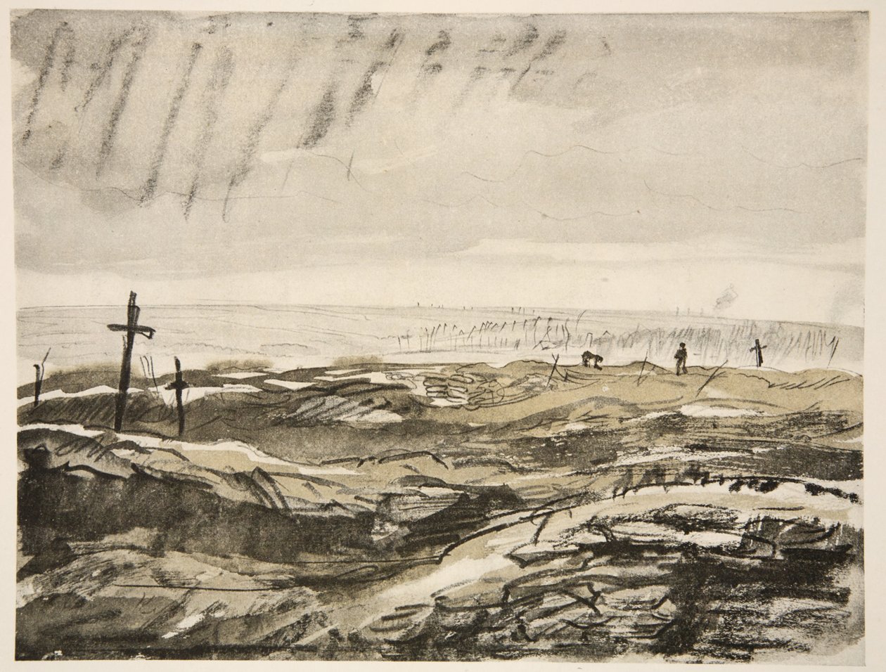 A Somme-on: a régi senki földjén, illusztráció a Country Life Ltd. által kiadott "The Western Front" című kötetből. alkotó: David Muirhead Bone