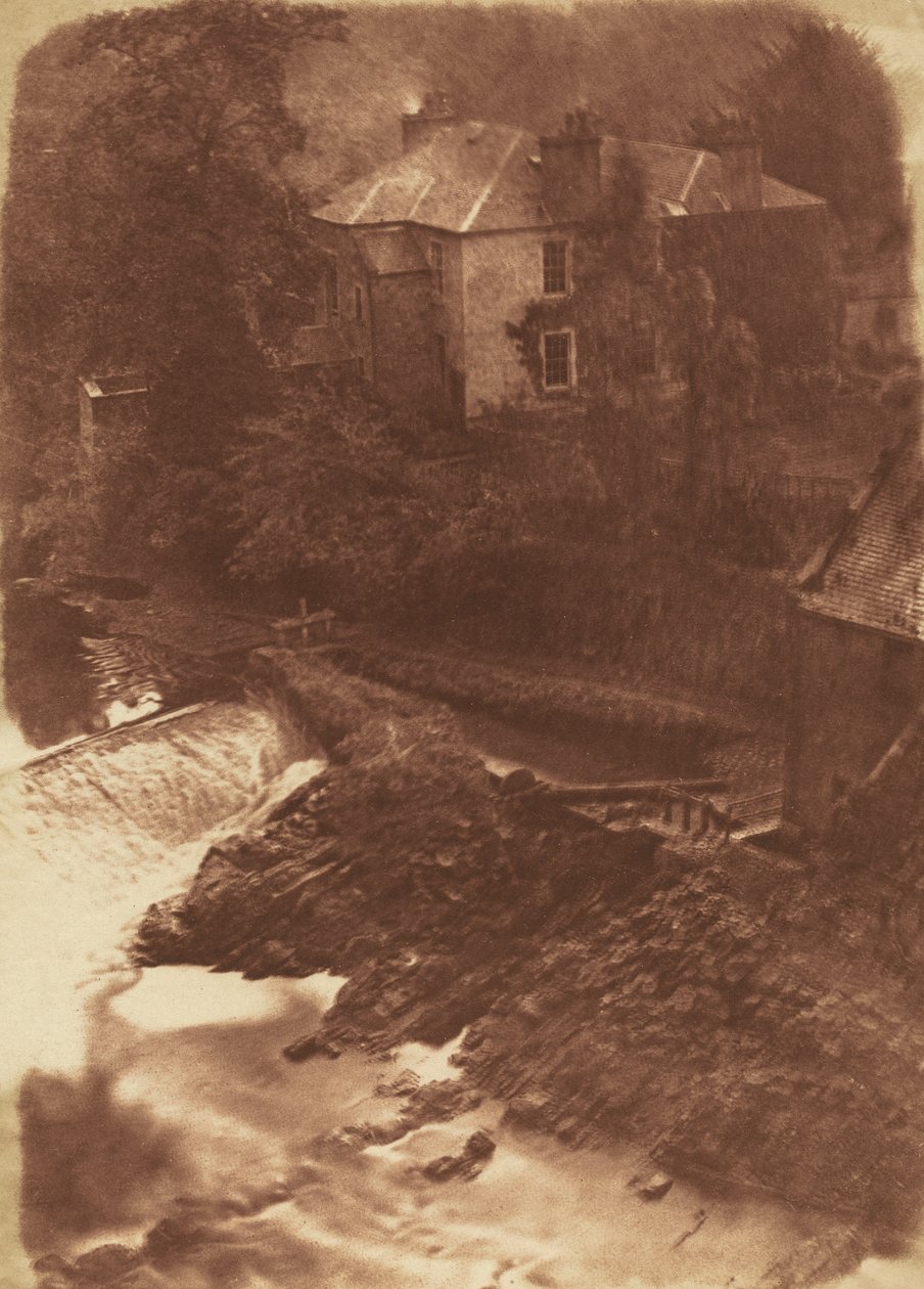 Colinton Manse és gát, jobb oldalon a régi malom egy részével alkotó: David Octavius Hill and Robert Adamson