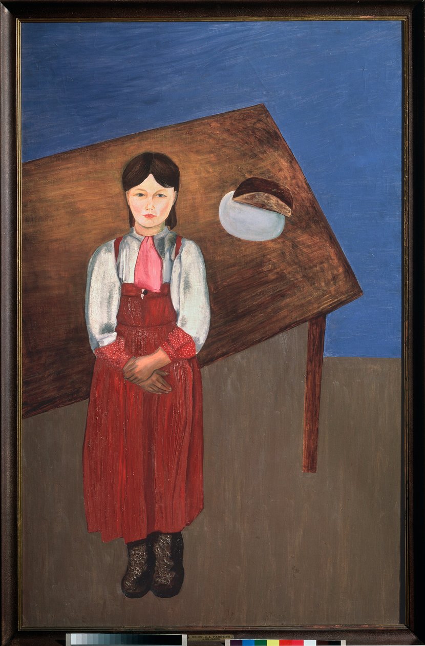 Aniska. (egy mélabús kislány portréja az asztal előtt). David Petrovich Sterenberg (1881-1948) festménye, olaj, vászon alkotó: David Petrovich Sterenberg