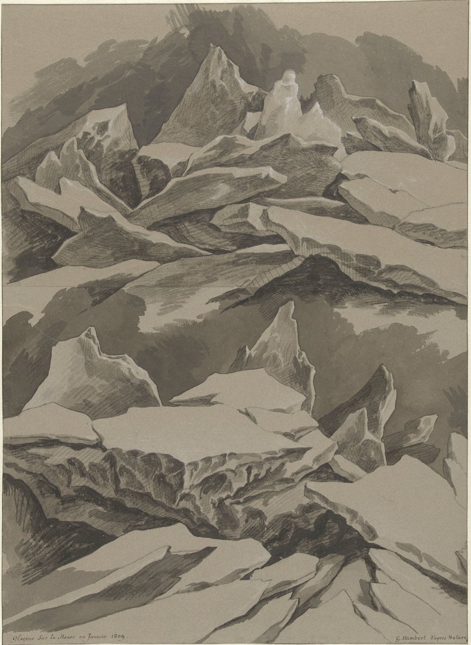 Jégtáblák a Meuse-n, 1809. január Glaçons sur la Meuse and Janvier 1809 (cím a tárgyon) alkotó: David Pièrre Giottino Humbert de Superville (signed by artist)