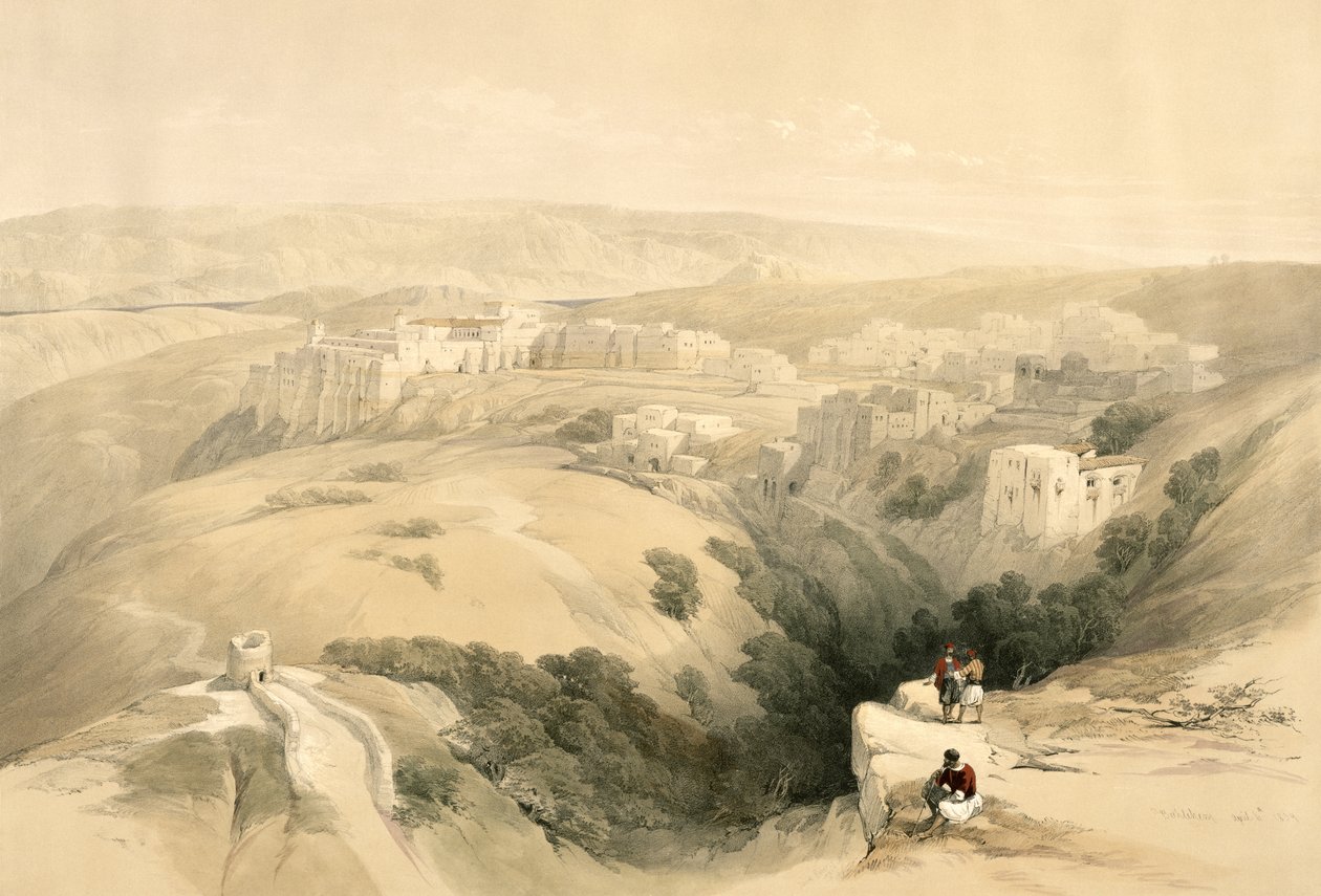 Betlehem, 1839. április 6., a „Szentföld” II. kötetének 85. táblája, Louis Haghe (1806-85) kocsma metszetével. 1843 alkotó: David Roberts