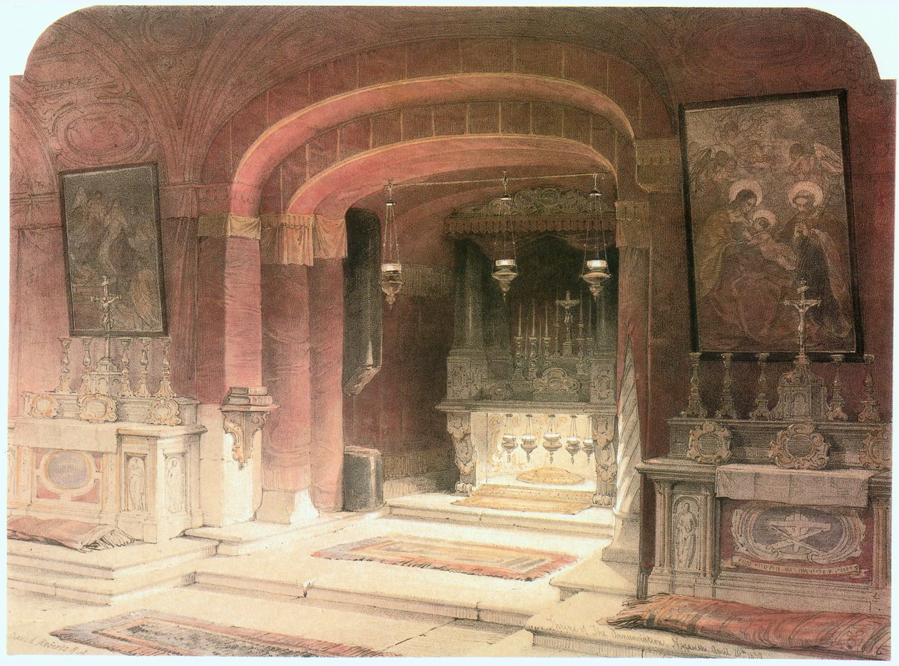 Annunciáció-templom, Annunciációs oltár, Názáret ... (metszet) alkotó: David Roberts