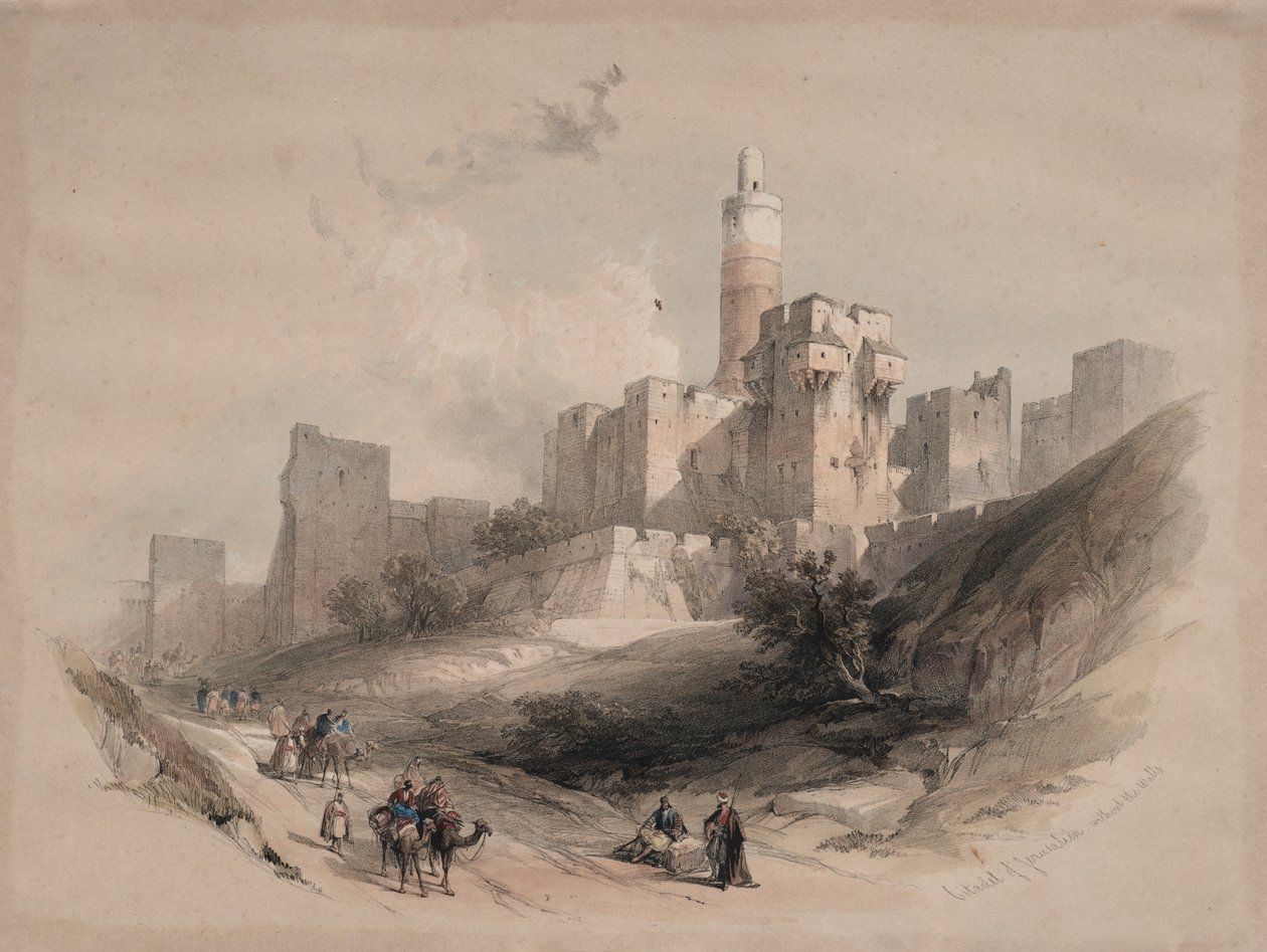 Jeruzsálem fellegvára, falak nélkül, Dávid-torony, 1839. alkotó: David Roberts