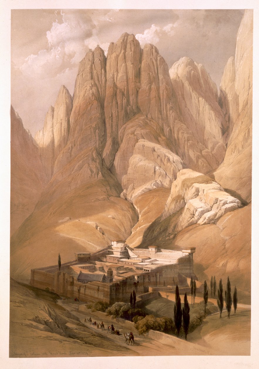 Szent Katalin kolostor a Hóreb-heggyel, 1839. február 19., 118. tábla a "The Holy Land" III. kötetéből, metszette Louis Haghe (1806-85) pub. 1849 alkotó: David Roberts