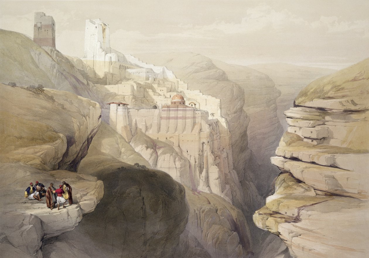 Szent Saba kolostor, 1839. április 4., 51. tábla a "The Holy Land" II. kötetéből, metszette Louis Haghe (1806-85) pub. 1843 alkotó: David Roberts