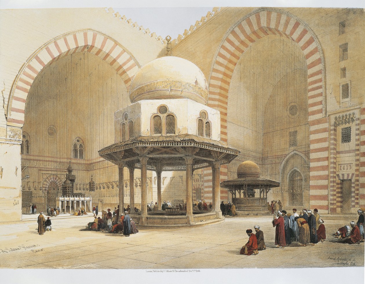 Egyiptom - 19. század - Kairó - Hasszán szultán mecsetje - udvar - David Roberts metszete alkotó: David Roberts