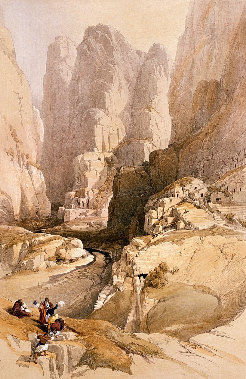 Petra bejárata, 1839. március 10., „A Szentföld” III. kötetének 98. táblája, Louis Haghe (1806-85) kocsma által metszett. 1849 alkotó: David Roberts