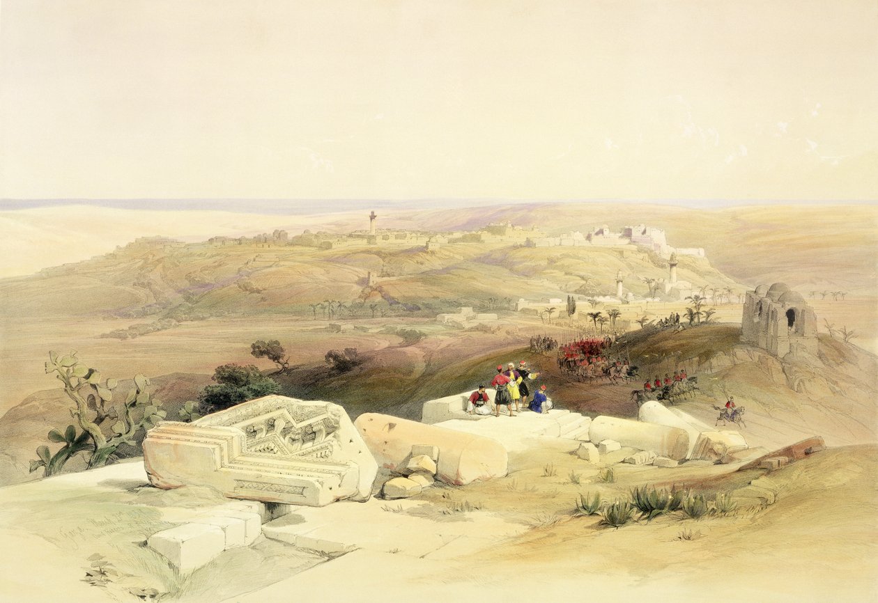 Gáza, 1839. március 21., „A Szentföld” II. kötetének 59. táblája, Louis Haghe (1806-85) kocsma által metszett. 1843 alkotó: David Roberts