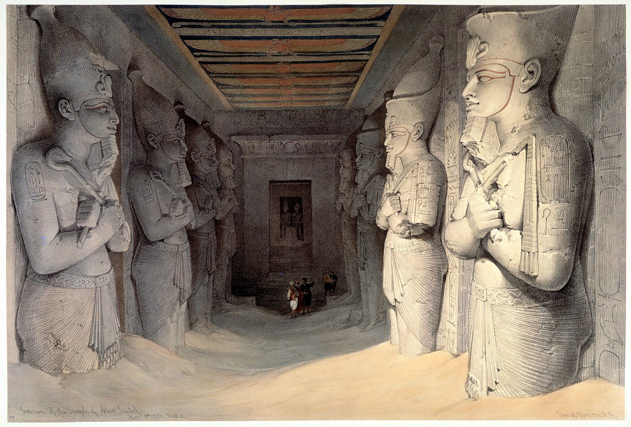 Ramszesz óriási mészkő szobrai, Ramszesz temploma, Abu Simbel, Egyiptom, 1836 alkotó: David Roberts