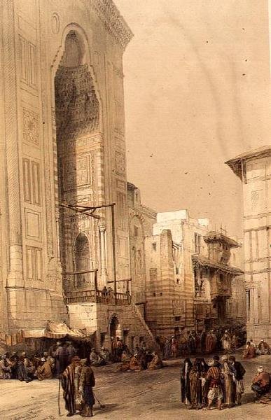 Hasan szultán mecsetjének nagy bejárata, "Egyiptom és Núbia", Vol.3 (litho) alkotó: David Roberts